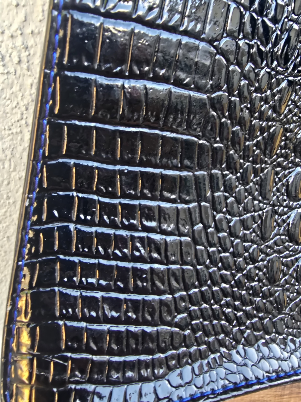 Black Blue Iridiscent Crocodrile Shoulder Bag with Gold Charm - Picture 10 of 16